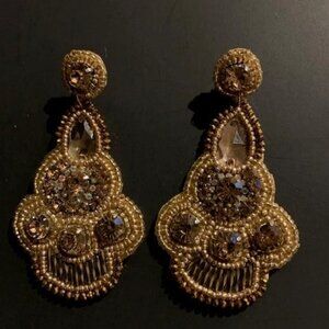 Hand-Beaded Gold “Old Hollywood” Chandelier-Style Earrings 26988